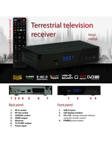Receptor TDT HD Ferguson Ariva T40 carcasa metálica frontal botonera