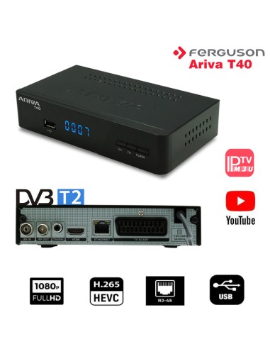 Receptor TDT HD Ferguson Ariva T40 carcasa metálica frontal botonera