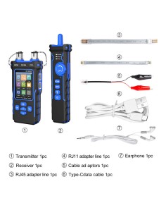 Probador de cable de red y fibra óptica - Tester de cables RJ11, RJ45, PoE y fibra - Emisor y receptor 2
