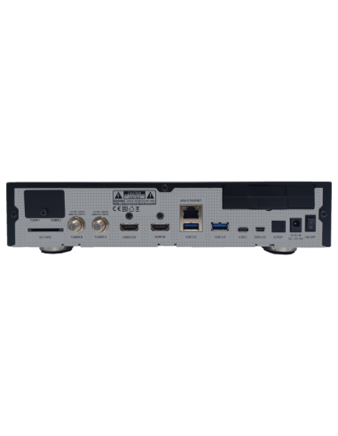 GigaBlue UHD Quad 4K Pro - Tasera, conexiones, tuners, HDMI, USB, LAN, corriente, on/off