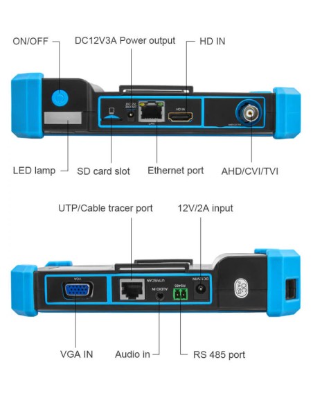 Comprobador de cámaras CCTV y Cables Noyafa NF-IPC715 - Conexiones Comprobador de cámaras CCTV y Cables Noyafa NF-IPC715 - Conexiones