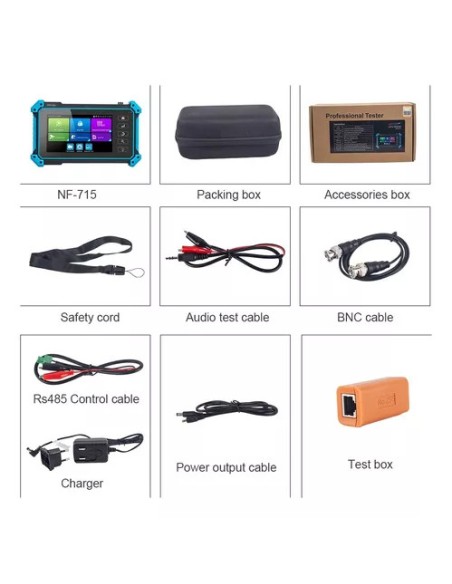 Comprobador de cámaras CCTV y Cables Noyafa NF-IPC715 - Contenido de la caja Comprobador de cámaras CCTV y Cables Noyafa NF-IPC715 - Contenido de la caja