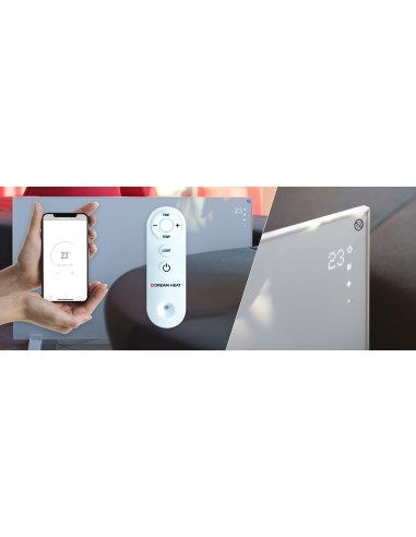 calefactor infrarrojos 720 panel cristal carbono pantalla táctil display digital mando control remoto wifi app
