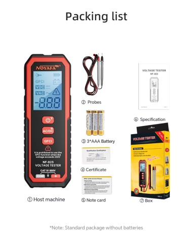 Multímetro Detector CA y CC Noyafa NF823 | Mide AC, DC | Contenido de la caja