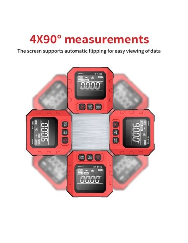 Inclinómetro digital Noyafa NF-566 para medir ángulos y niveles | Medición 360º (4x90º) | Pantalla giratoria