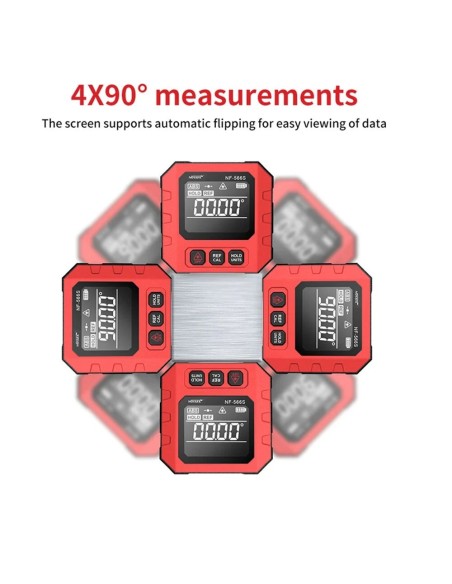Inclinómetro digital Noyafa NF-566 para medir ángulos y niveles | Medición 360º (4x90º) | Pantalla giratoria Inclinómetro digital Noyafa NF-566 para medir ángulos y niveles | Medición 360º (4x90º) | Pantalla giratoria