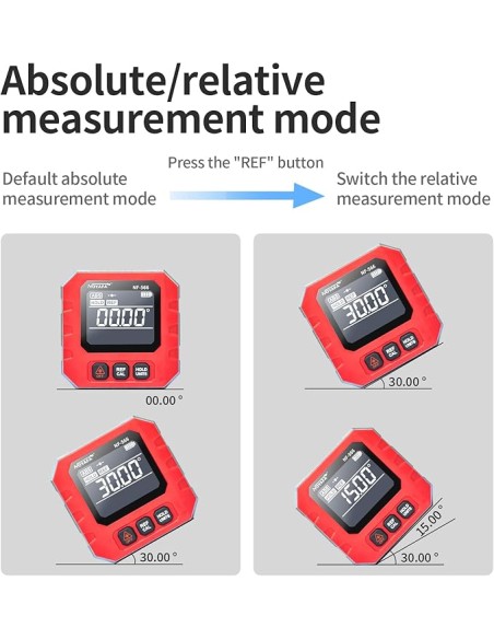 Inclinómetro digital Medidor de ángulos Noyafa NF-566 | Modo de medición absoluto y relativo ABS REF Inclinómetro digital Medidor de ángulos Noyafa NF-566 | Modo de medición absoluto y relativo ABS REF