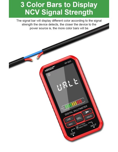 Multímetro digital Noyafa NF625 | Medición de señal NCV (detección sin contacto) Multímetro digital Noyafa NF625 | Medición de señal NCV (detección sin contacto)