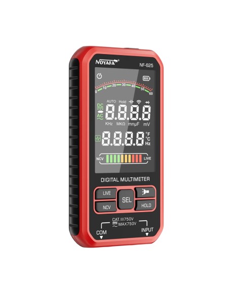 Multímetro digital Noyafa NF625 | Pantalla display visualización, botones, carcasa, lateral Multímetro digital Noyafa NF625 | Pantalla display visualización, botones, carcasa, lateral