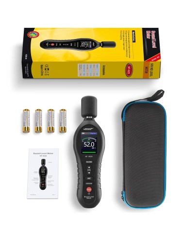 Sonómetro Noyafa NF-562S | Contenido de la caja: Estuche protector, esponja micrófono,
4 pilas, manual, certificado