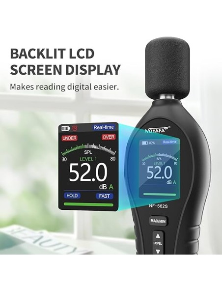 Sonómetro Medidor SPL de ruido y contaminación acústica NF-562S | Pantalla visualización LCD con retroiluminación
