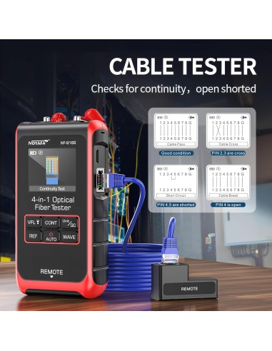 Probador de fibra óptica 4 en 1 Noyafa NF916S | Test continuidad - Detecta cortocircuitos, cables cruzados y rotos