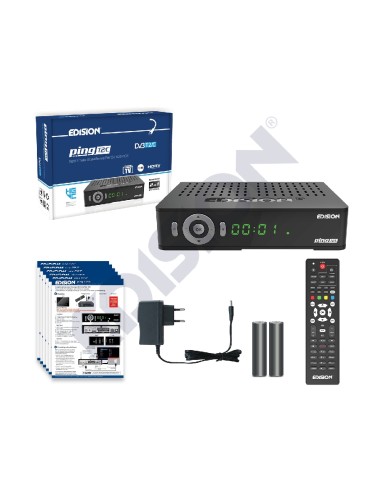 Edision ping T2/C - Receptor digital TDT & Cable | Contenido de la caja: Ping T2/c, manual, fuente alimentación, mando, pilas
