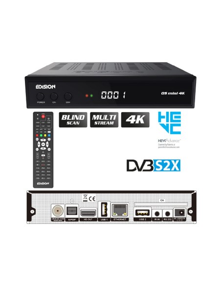 Edision OS mini 4K S2x - Receptor satélite Linux E2 | Frontal, mando, trasera | BlindScan, MultiStream, 4K Edision OS mini 4K S2x - Receptor satélite Linux E2 | Frontal, mando, trasera | BlindScan, MultiStream, 4K