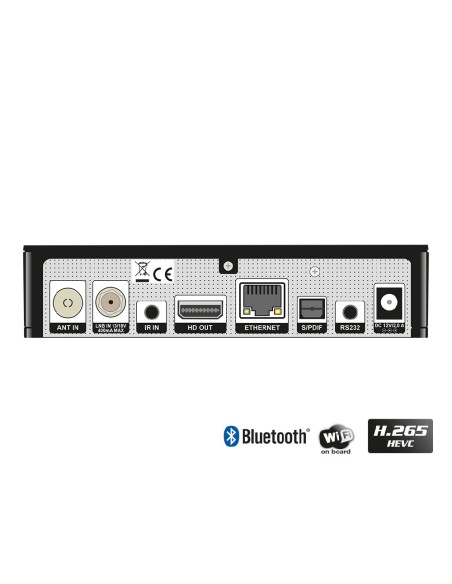 Edision OS nino + HD Linux E2 | Trasera versión Combo DVB-S2 + T2/C: ANT, LNB, IR, HDMI, Ethernet, S/PDIF, RS232, alimentación