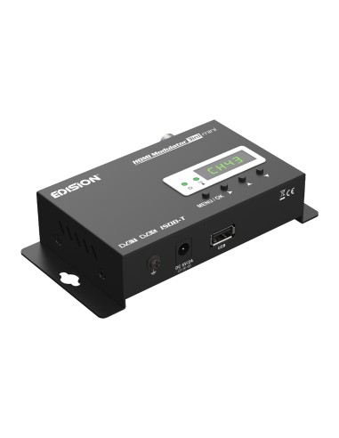 Modulador Edision HDMI 3 en 1 mini | Versión Mini | Pantalla LED, Menú, botones, toma tierra, alimentación, USB
