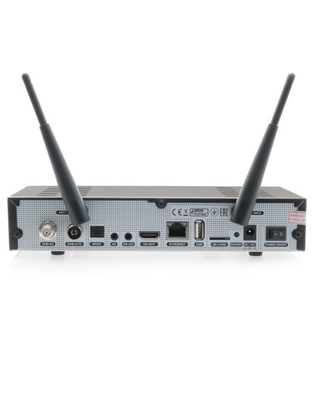 Octagon SF8008 V3 Combo - Trasera: S2X&T2/C, SPDIF, AV, RS232, salida HDMI, USB, MicroSD, Reset, DC-12V, on/off