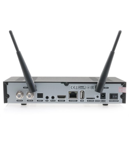 Octagon SF8008 V3 Combo - Trasera: 2xDVB-S2X, SPDIF, AV, RS232, salida HDMI, USB, MicroSD, Reset, DC-12V, on/off