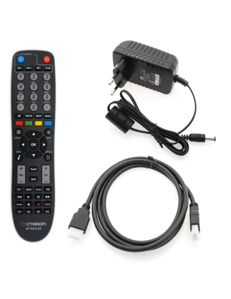 Receptor Octagon SF8008 V3 Supreme Twin - Accesorios incluidos (mando a distancia programable, fuente alimentación, cable HDMI)