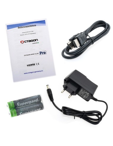 Octagon Spirit V2 Pro Android TV | OTT IPTV Box | Contenido de la caja: manual, pilas, cable HDMI, fuente alimentación