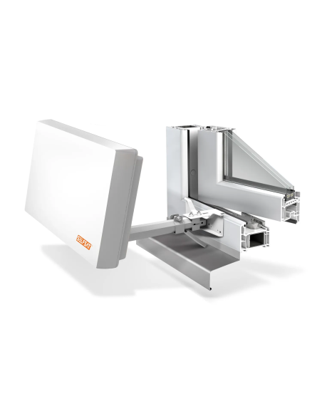 Antena plana Selfsat H22D2+ | Instalación en el marco de una ventana, con brazo de soporte ajustable