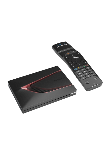 Formuler Z12 Ultra: IPTV | Frontal y lateral receptor, y mando a distancia Bluetooth GTV-BT3 con retroiluminación