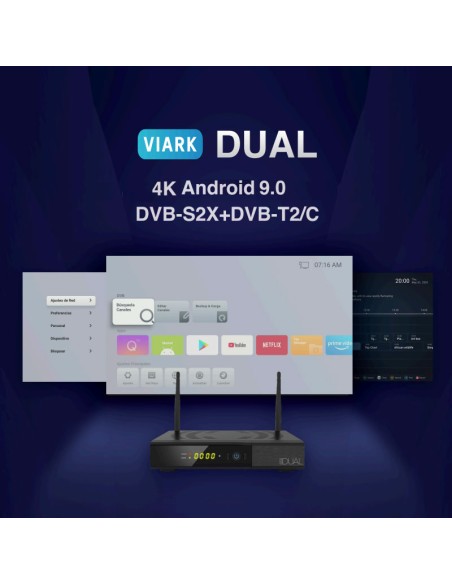 Viark Dual | Frontal e Interfaz | Decodificador Satélite y TDT 4K UHD con Sistema Operativo Android 9.0