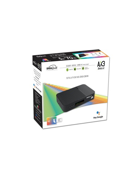 Digiquest AX3 Tivusat 4K Ultra UHD + Tarjeta incluida | Decodificador Oficial con Android TV y sintonizador de TDT