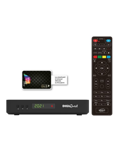 Tivùsat 4K Ultra HD: Decodificador certificado DigiQuest Q99 y mando a distancia. Tarjeta 4k negra Merlin