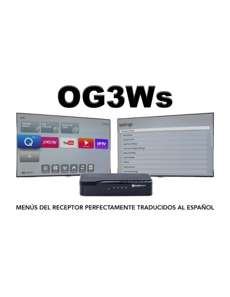 Qviart OG3ws: Receptor satélite OTT Linux Multistream | IPTV Stalker, Xtream, M3U | WiFi 2.4 GHz | YouTube y multimedia