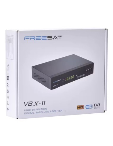 Freesat V8X II - Caja del Receptor satélite Full HD DVB-S2X con WiFi integrado - Actualizable por USB