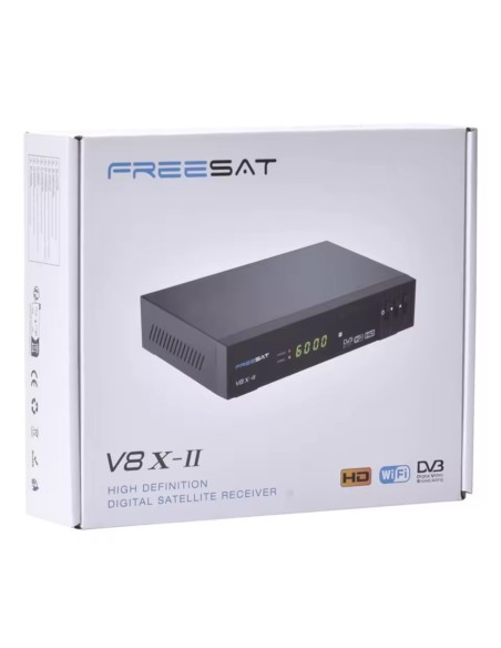 Freesat V8X II - Caja del Receptor satélite Full HD DVB-S2X con WiFi integrado - Actualizable por USB