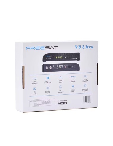 Trasera de la caja del Freesat V8 Ultra | Receptor Combo 4K (Satélite + TDT) - Características