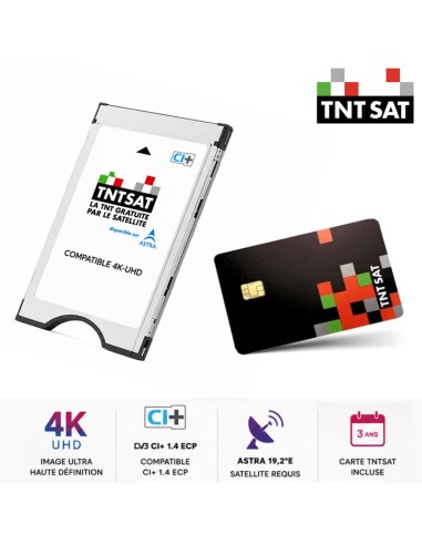 Módulo TV TNTSAT + Tarjeta Compatible 4K UHD - Sin decodificador adicional - Los canales franceses del satélite Astra 19,2ºE