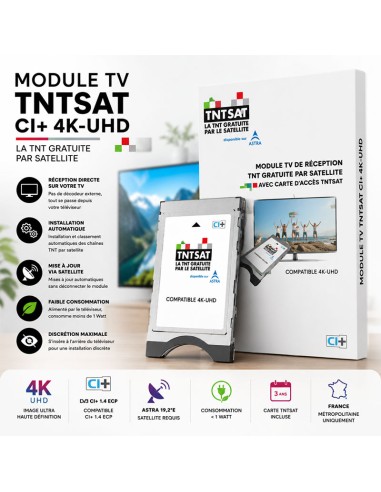 Módulo TV TNTSAT + Tarjeta Compatible 4K UHD - Sin decodificador adicional - Los canales franceses del satélite Astra 19,2ºE