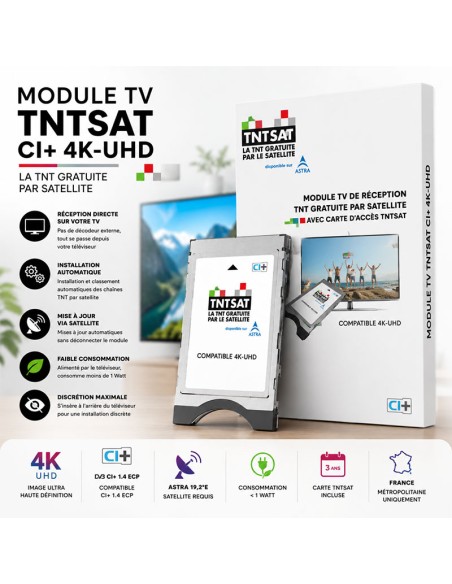 Módulo TV TNTSAT + Tarjeta Compatible 4K UHD - Sin decodificador adicional - Los canales franceses del satélite Astra 19,2ºE