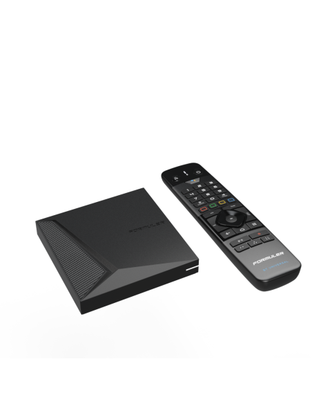 Formuler Z12 Pro: IPTV | Frontal y lateral receptor, y mando a distancia Bluetooth BT1 con control por voz