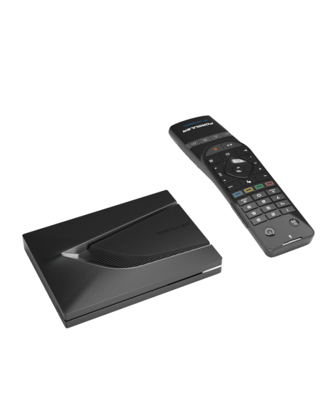 Formuler Z12 Ultra SE: IPTV | Frontal y lateral receptor, y mando a distancia Bluetooth GTV-BT3 con retroiluminación