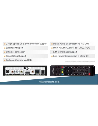 Receptor TDT 4K Amiko Impulse 4K con Ethernet, TimeShift, Salida de audio digital, MKV, AVI, MPG, MP4, ...