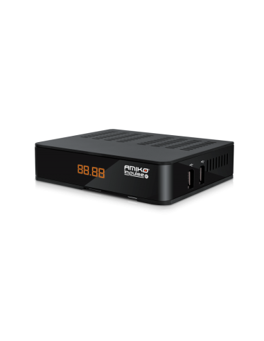 Receptor TDT 4K Ultra HD T2 Amiko Impulse - Frontal y lateral - 2x Conexión USB. Chasis metálico robusto