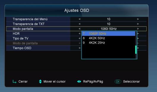 Viark SAT 4K: Manual del Usuario - Ajustes OSD Función 4K