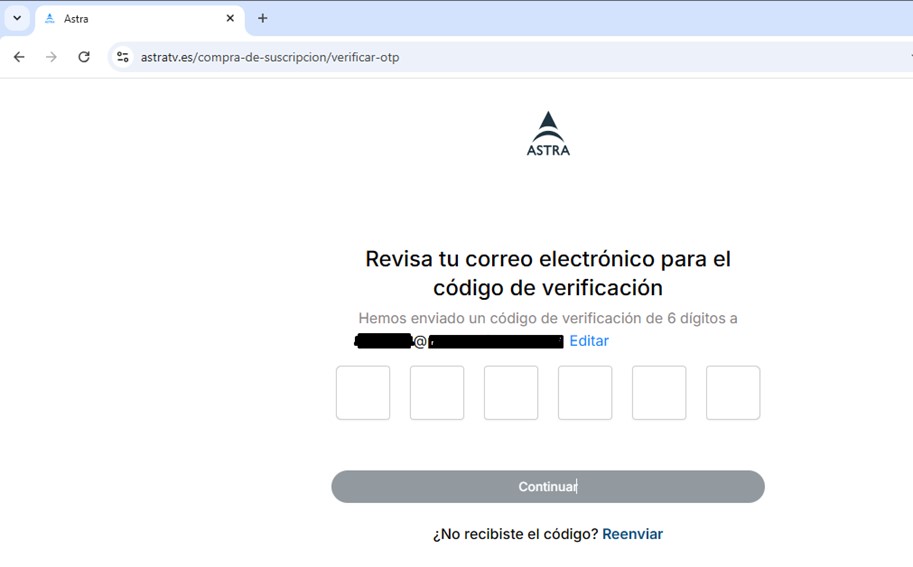 Código OTP de activación de Astra TV