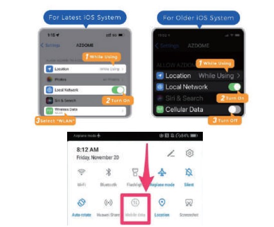 Manual en español AZDome M330 Max - Aplicación AZDOME - Desactivar datos móviles