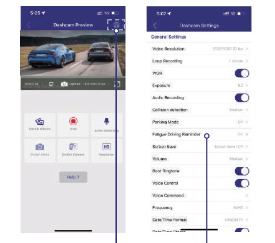 Manual en español AZDome M330 Max - Aplicación AZDOME - Configuración general de la dashcam
