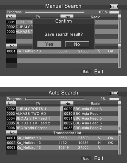 Medidor Satlink 5150: Manual en español - Búsqueda manual y búsqueda automática